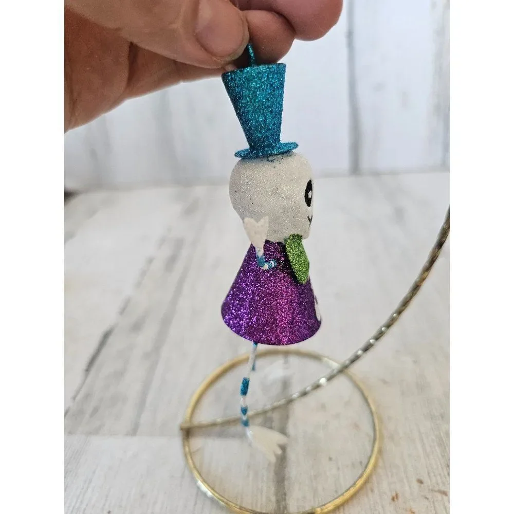 Pier 1‎ skeleton glitter Halloween ornament skull vintage Xmas tree unique